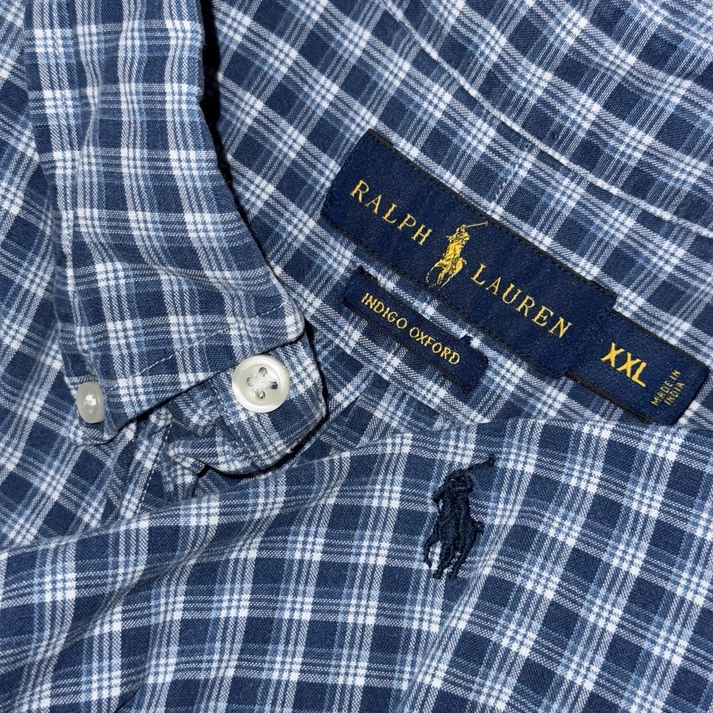 Polo Ralph Lauren Short Sleeve Button Down Indigo Oxford Men's 2XL Blue Plaid